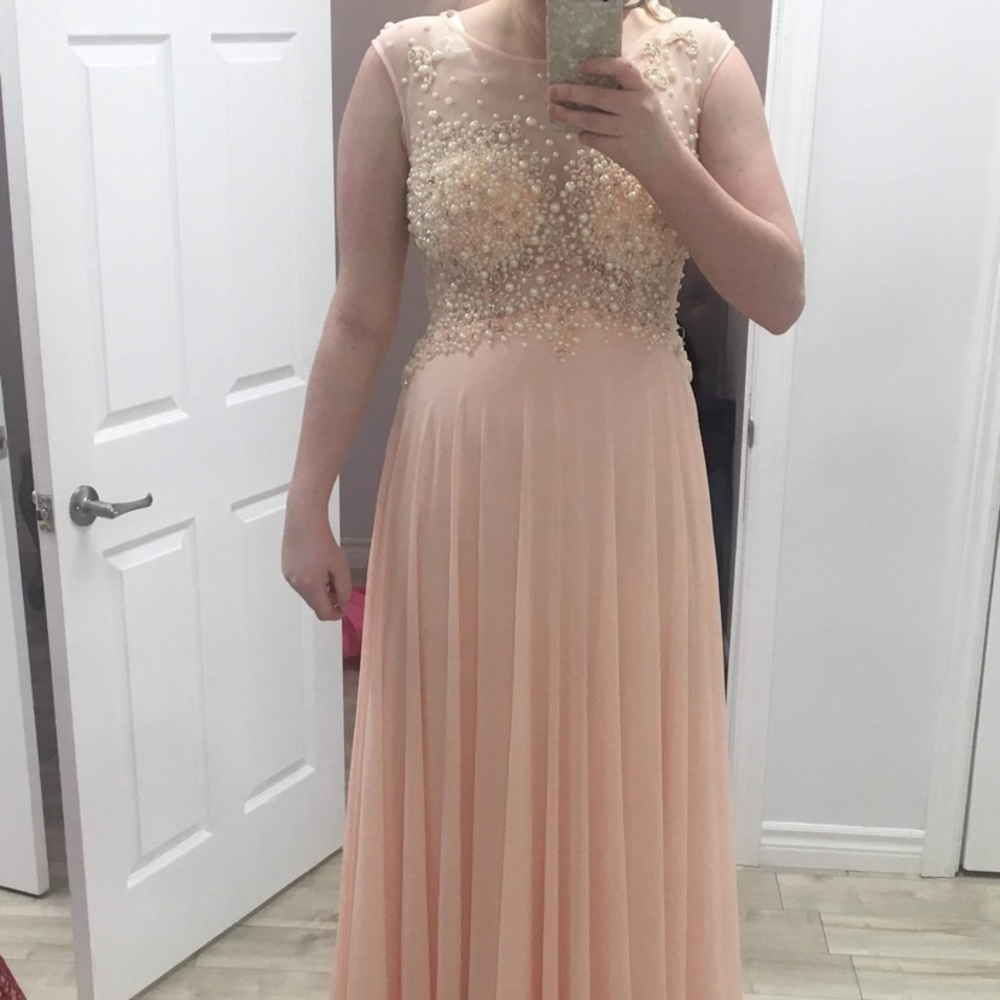 Jovani Blush Coloured Pearl Prom Dress